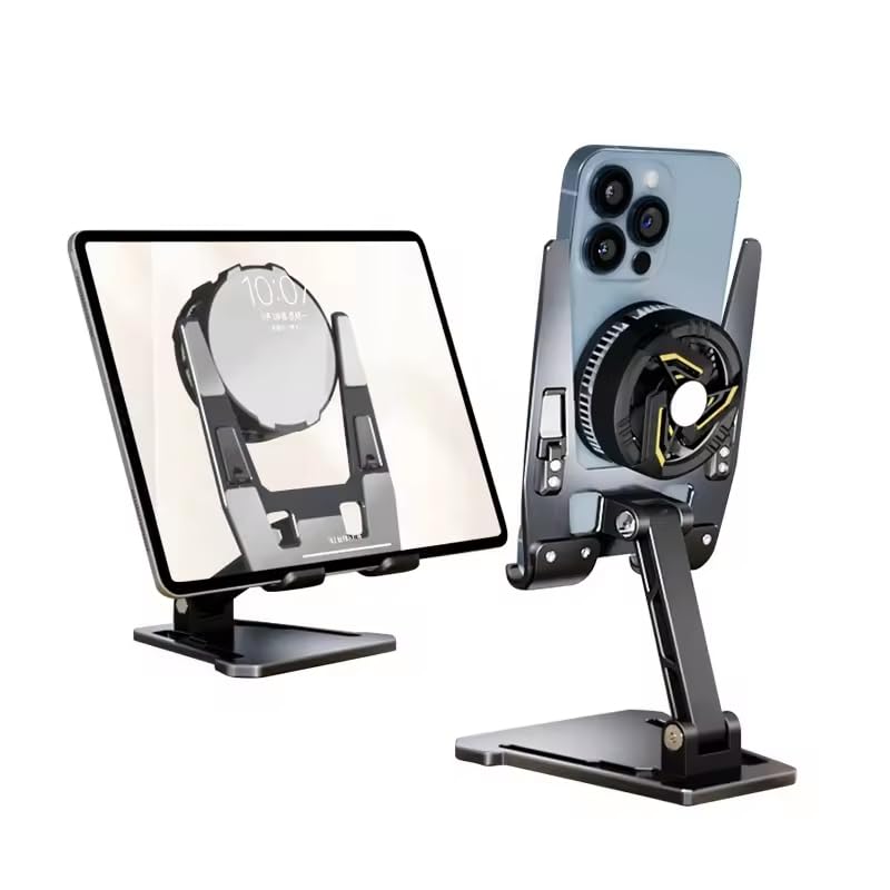 ZORBES Desk Phone Holder Aluminum Alloy Heat Dissipation Phone Holder Can Work with MagSafe Wireless Charger, Phone Cooler Travel Folding Desk Phone Holder for Phone, Tablet, Pads ZORBES Desk Phone Holder Aluminum Alloy Heat Dissipation Phone Holder Can Work with MagSafe Wireless Charger, Phone Cooler Travel Folding Desk Phone Holder for Phone, Tablet, Pads